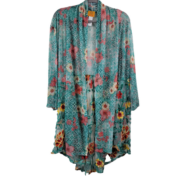 Ruby Rd. Sweaters - Ruby Rd. Kimono Cardigan Women's Size XL Green Orange Floral Boho Costal Grandma